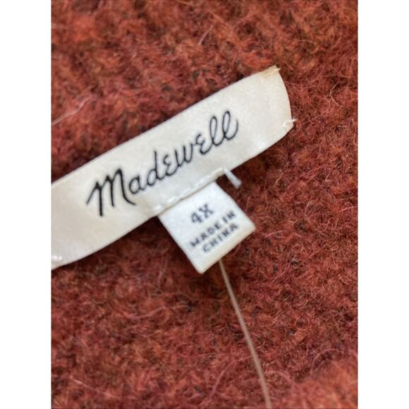 Madewell Plus Wool Blend Sweater Sz 4X New Red Rust Cable knit Alpaca stretch - Picture 6 of 10
